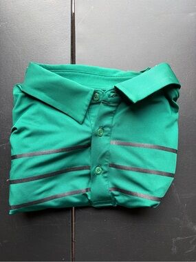 Green Golf Polo Shirt with Black Stripes